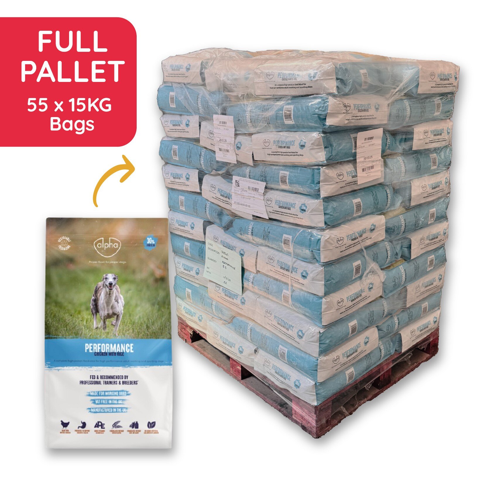 Alpha Alpha Performance Vat 55 Adult Dry Dog Food pet food packaging